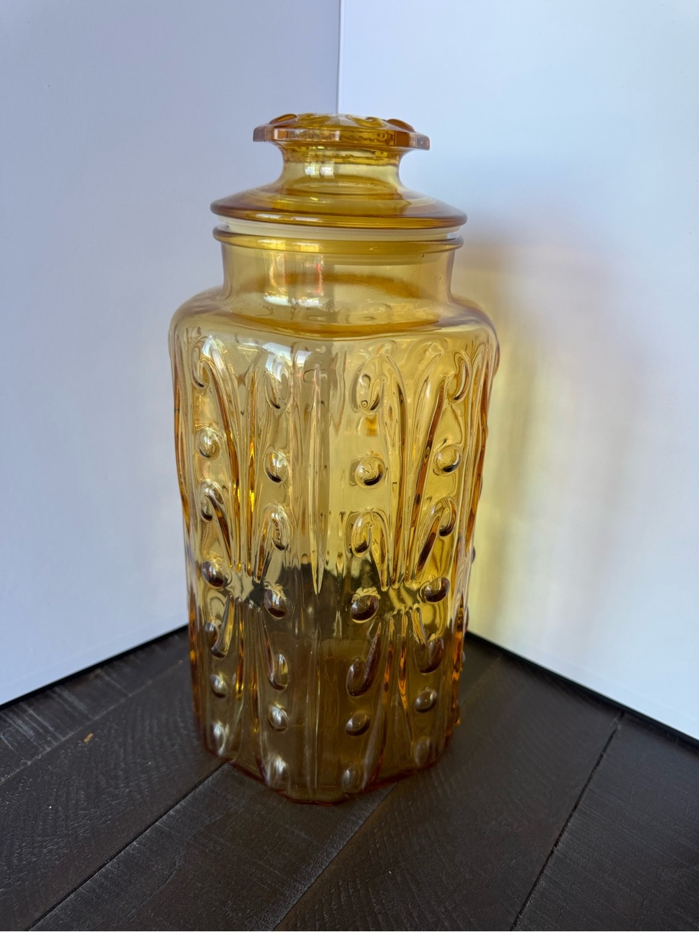 Vintage Amber Glass Jar, Amber Decorative Canister with Lid - Home Accents